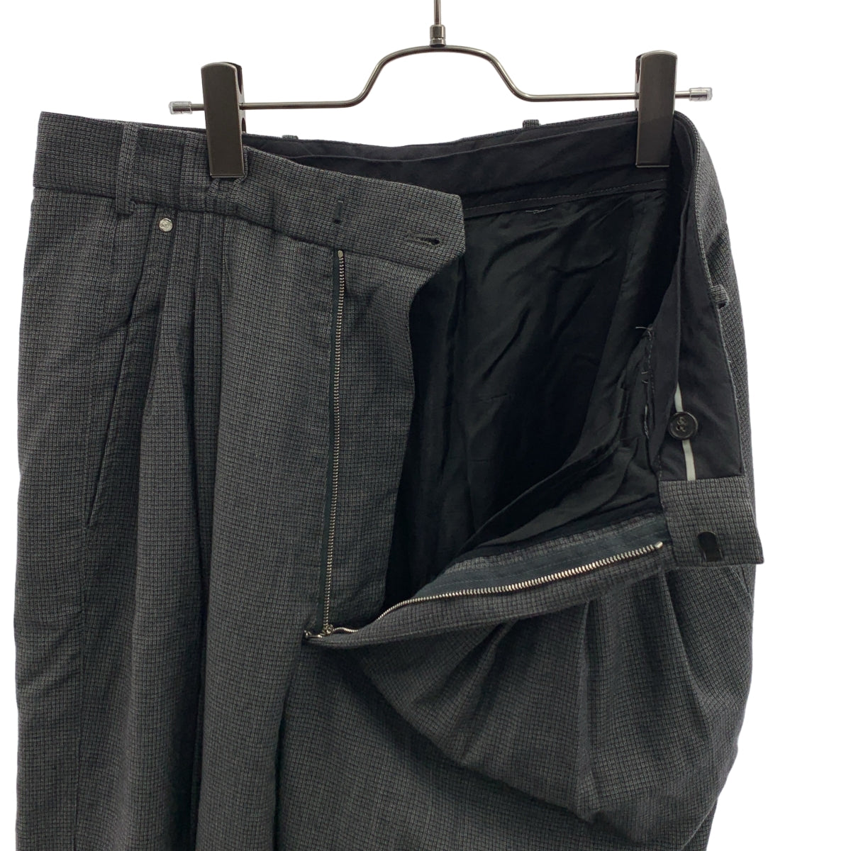 BLESS / 브레스 | Ultra Wide Pleated Trousers 울 울트라 와이드 3 플리츠 체크 슬랙스 팬츠 | M | 남성