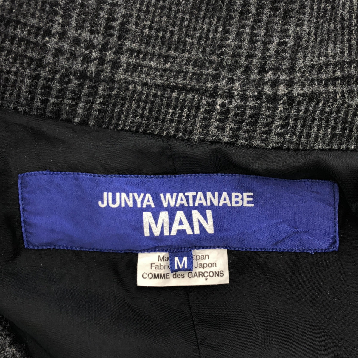 [品相良好] JUNYAWATANABE COMME des GARCONS MAN / Junya Watanabe Man | 2023秋冬 |羊毛縮水混合材質切換肘部補丁單排扣夾克 / 全襯裡 | M |灰色/黑色 |男士