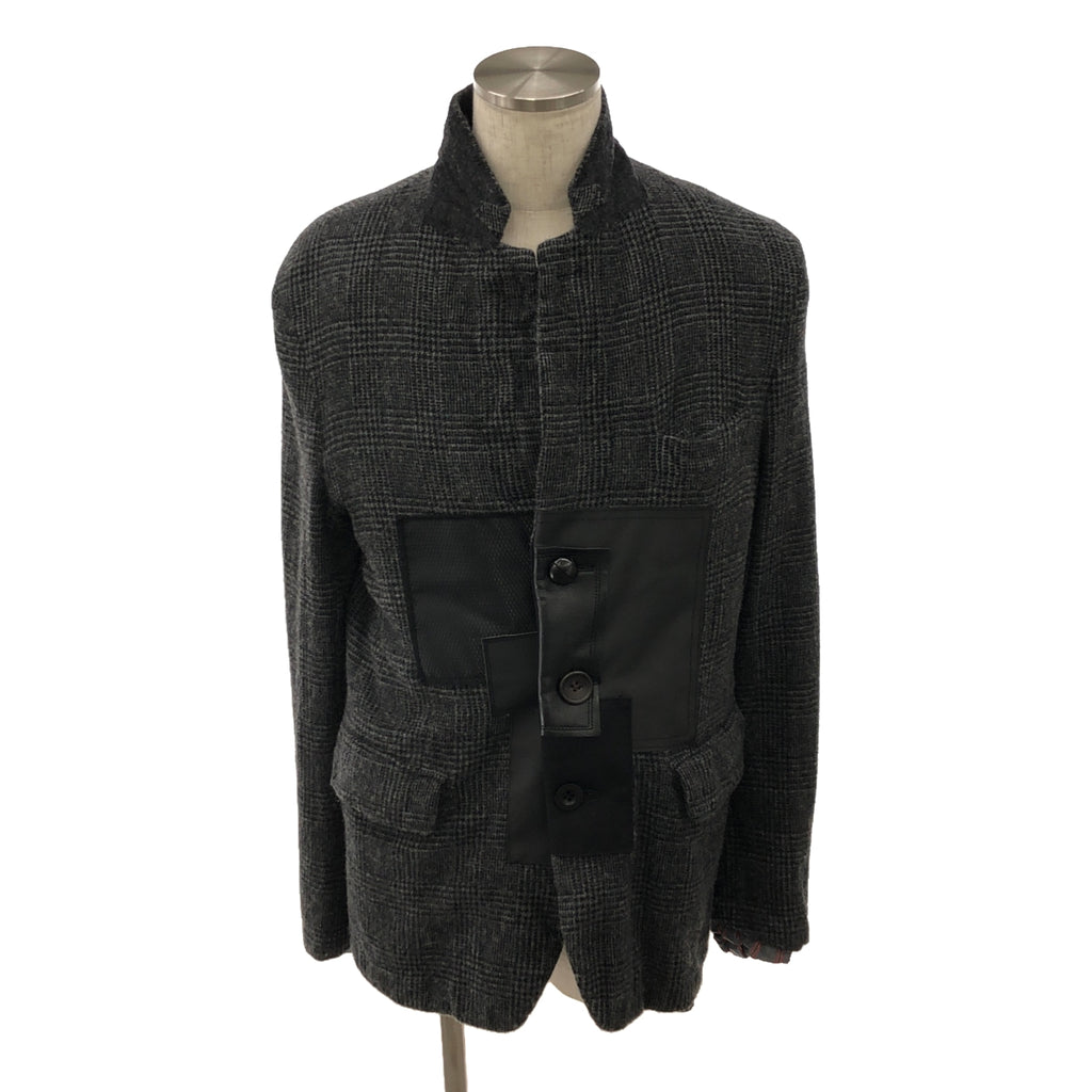 [品相良好] JUNYAWATANABE COMME des GARCONS MAN / Junya Watanabe Man | 2023秋冬 |羊毛縮水混合材質切換肘部補丁單排扣夾克 / 全襯裡 | M |灰色/黑色 |男士