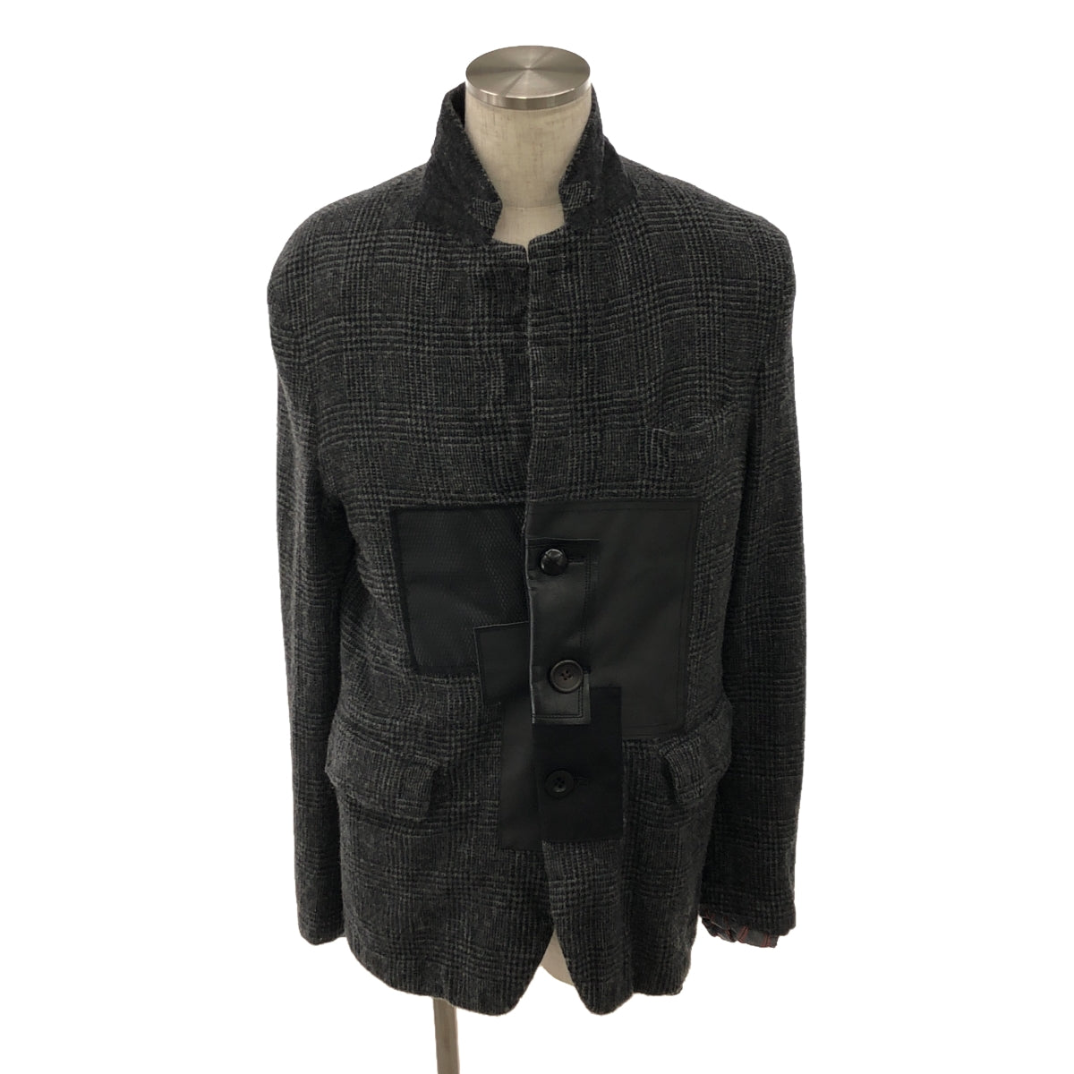 [Good Condition] JUNYAWATANABE COMME des GARCONS MAN / Junya Watanabe Man | 2023AW | Wool shrunken mixed material switching elbow patch single-breasted jacket / fully lined | M | Gray/Black | Men's