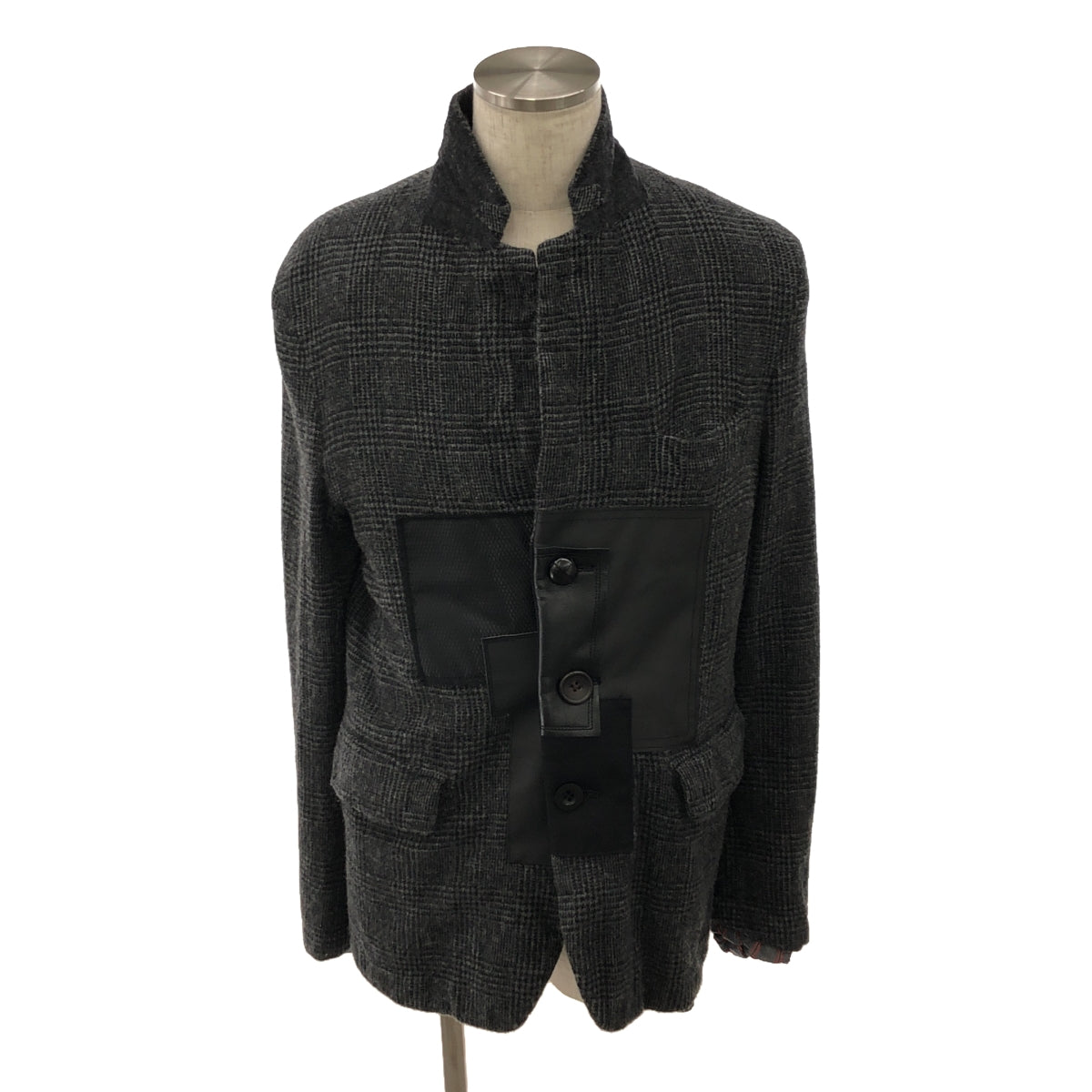[品相良好] JUNYAWATANABE COMME des GARCONS MAN / Junya Watanabe Man | 2023秋冬 |羊毛縮水混合材質切換肘部補丁單排扣夾克 / 全襯裡 | M |灰色/黑色 |男士