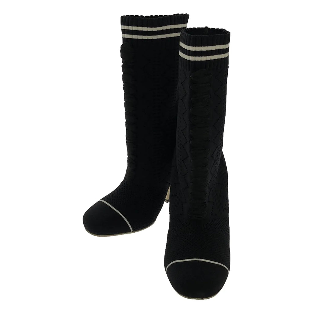 【미품】 FENDI / 펜디 | 로코코 힐 양말 부츠 | 35 | 블랙 | 여성