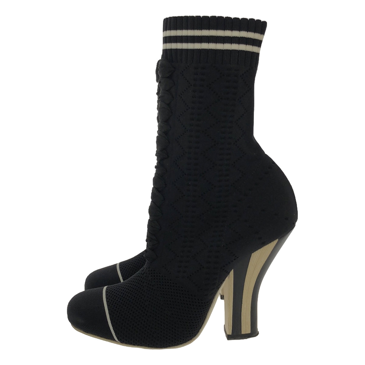 [Good Condition] FENDI | Rococo Heel Sock Boots | Size 35 | Black | Women's