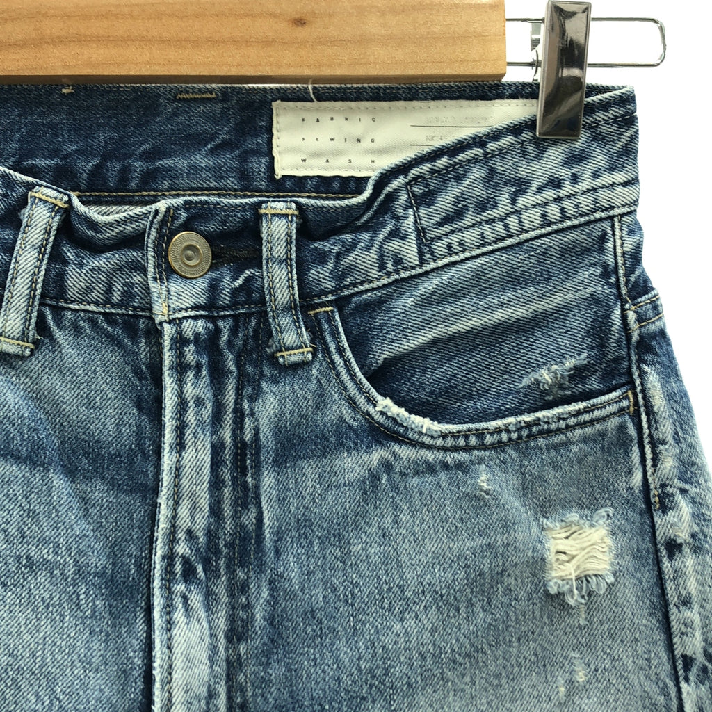 KURO / 크로 | 데미지 가공 소가죽 가죽 로고 패치 세르빗치 데님 팬츠 | 27 |