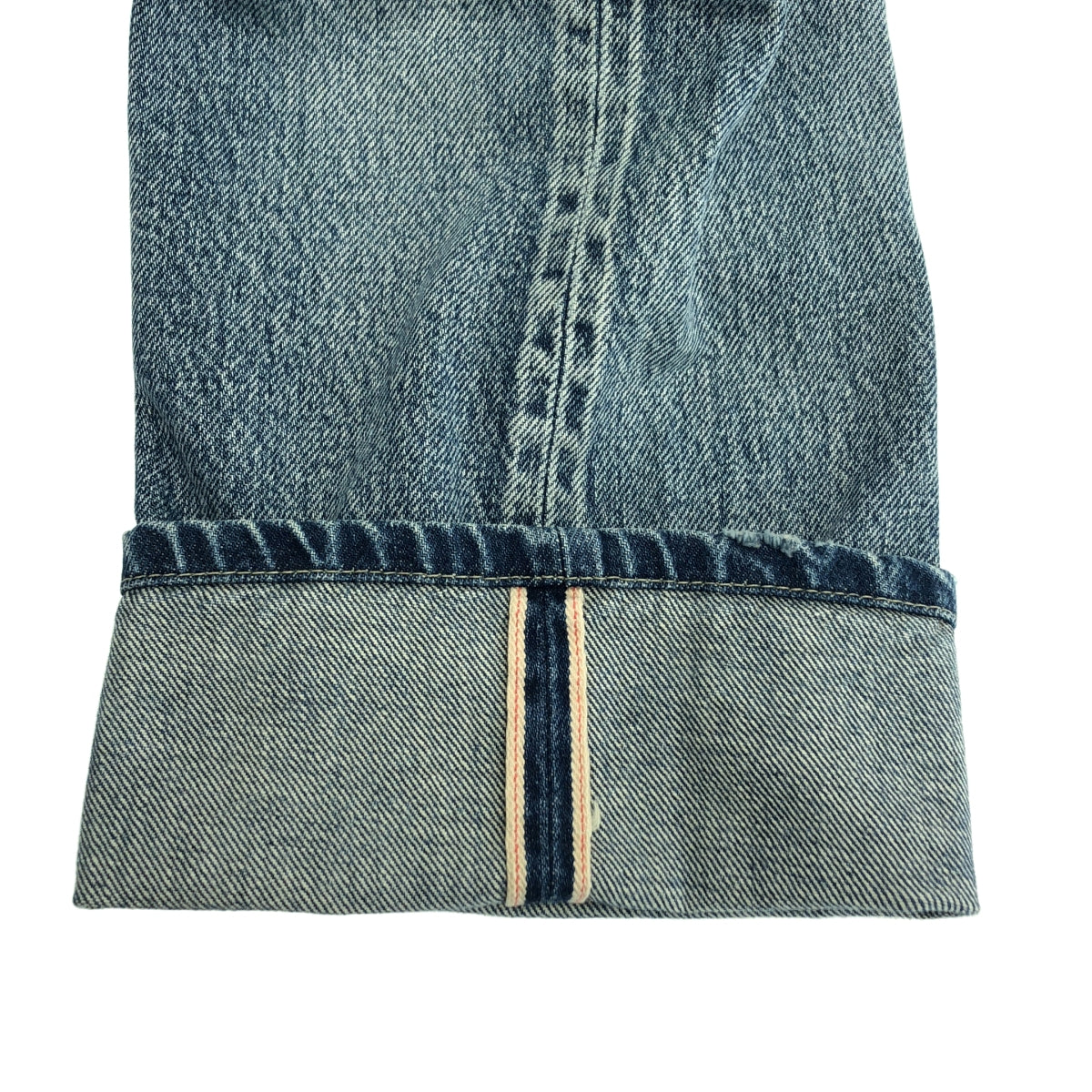 KURO / 크로 | 데미지 가공 소가죽 가죽 로고 패치 세르빗치 데님 팬츠 | 27 |