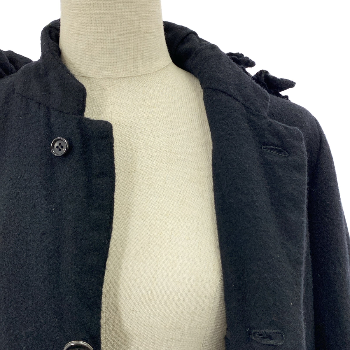 COMME des GARÇONS | 2000AW | 羊毛縮水、不規則剪裁、荷葉邊裝飾單排扣外套 | S 碼 | 女款