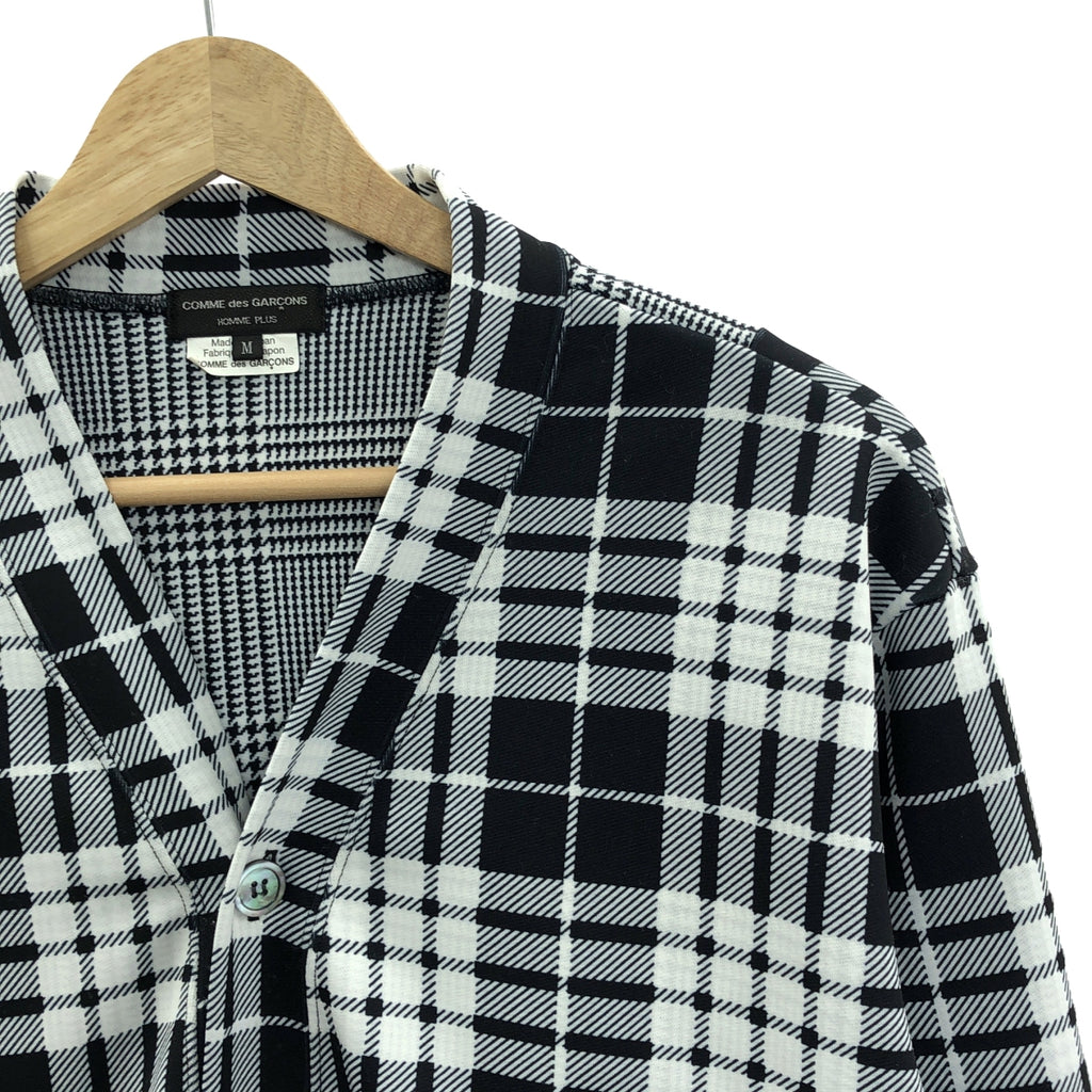 【미품】 COMME des GARCONS HOMME PLUS 2021AW | DARKROOM기 비대칭 체크 폴리에스테르 가디건 | M | 화이트 / 블랙 | 남성