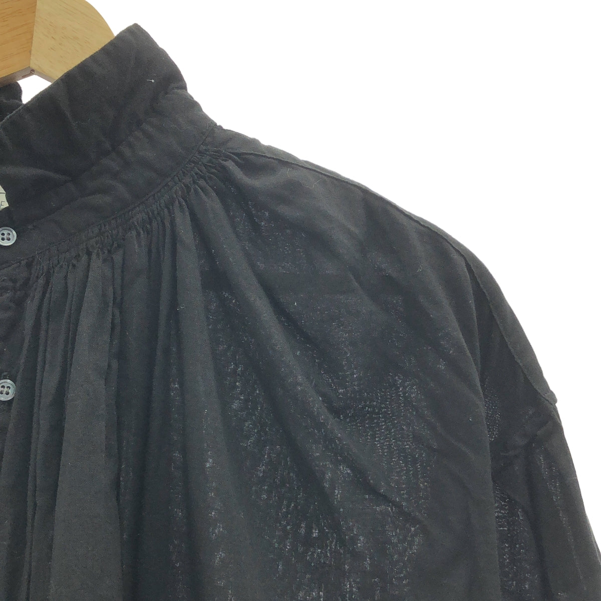 veritecoeur | 復古襯衫，棉質褶皺襯衫 | F 號 | 黑色 | 女款