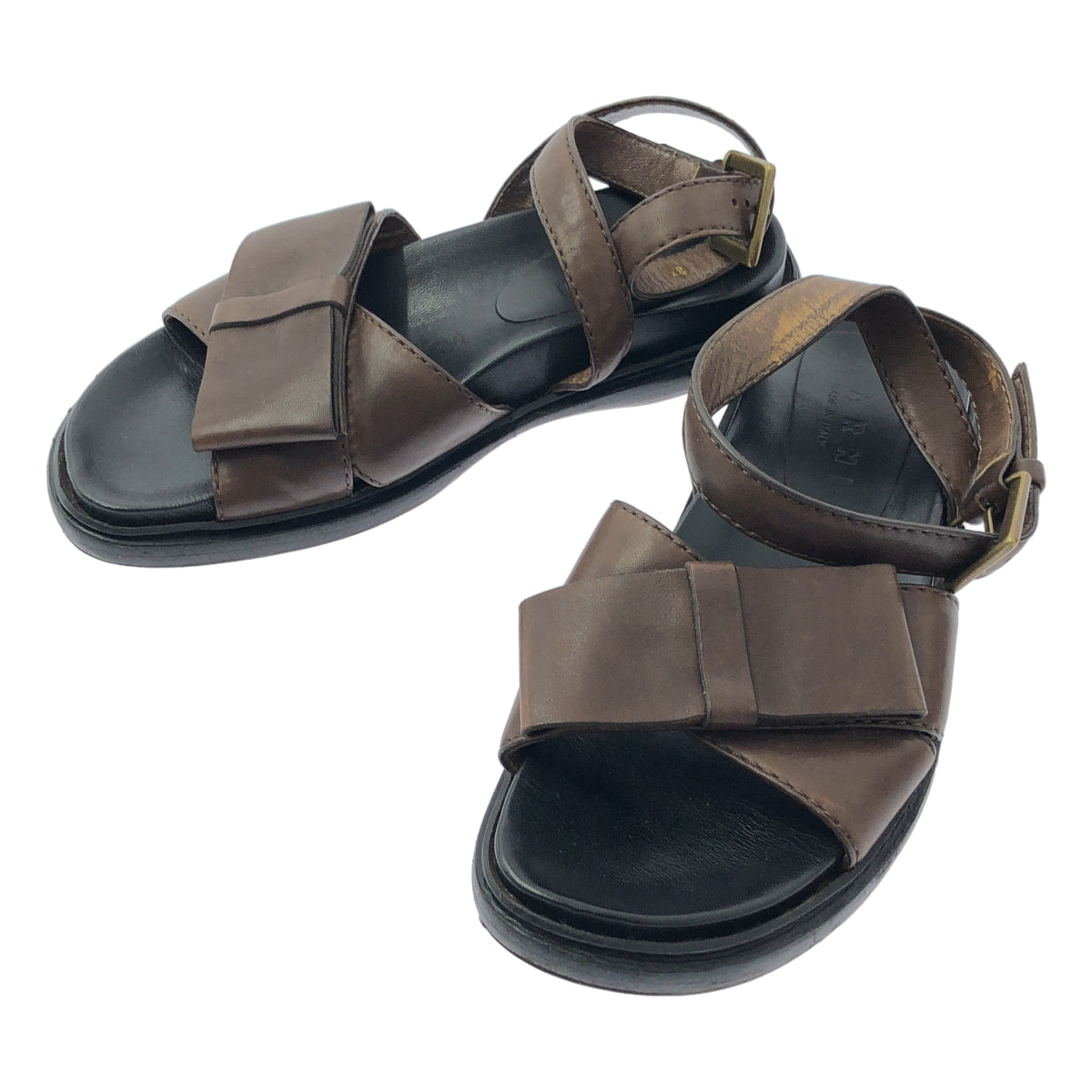 MARNI / 마르니 | 발목 스트랩 리본 가죽 샌들 | 37 | 브라운 / 블랙 | 여성