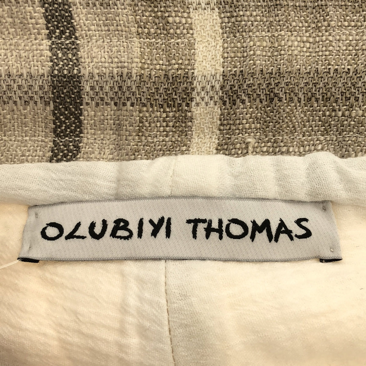 【신품】 OLUBIYI THOMAS / 오르비 토마스 | 2023SS | wide kickback trousers 빈티지 패브릭 체크 패치 프린지 와이드 팬츠 | 2 | 오프 화이트 / 베이지 | 남성