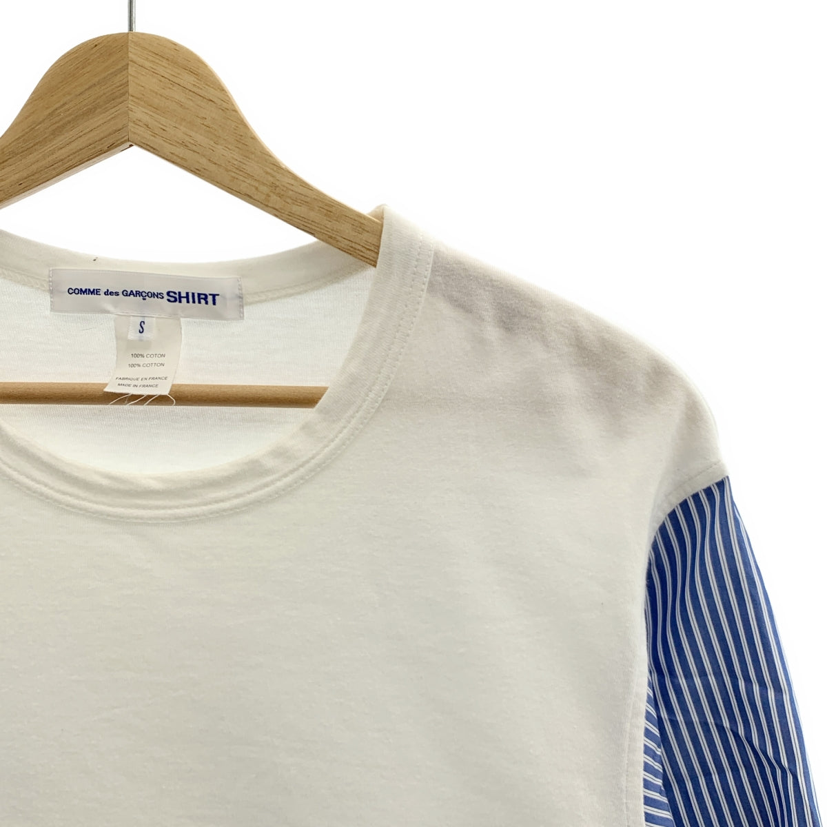 COMME des GARCONS SHIRT / 콤데 갤슨 셔츠 | 2019SS | 스트라이프 셔츠 슬리브 전환 코튼 컷 톱 | S | 화이트 / 블루 | 남성