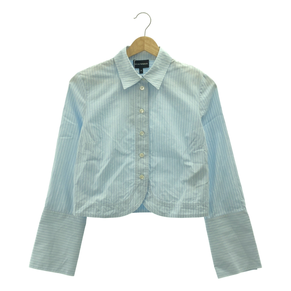 【美品】  EMPORIO ARMANI / エンポリオアルマーニ | コットン ストライプ クロップド シャツ | 38 | ライトブルー/ホワイト | レディース