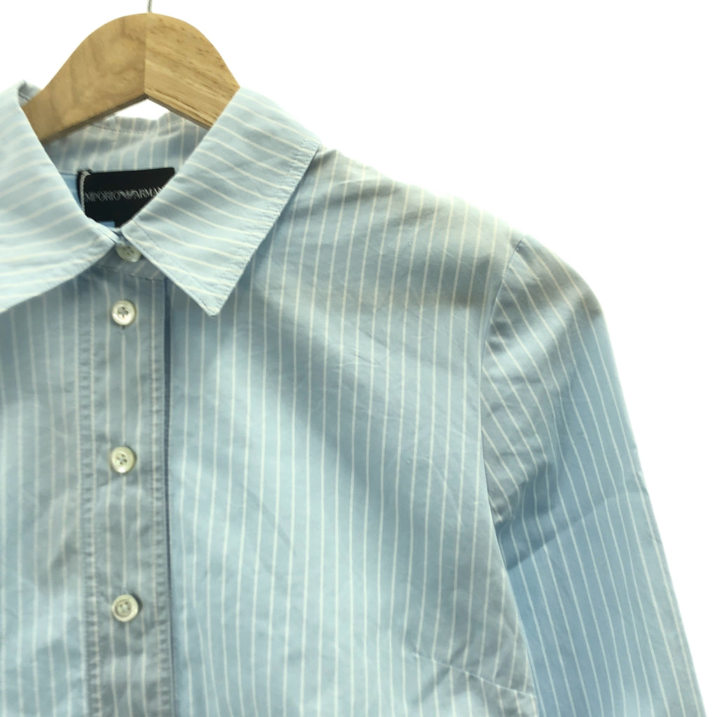 【미품】 EMPORIO ARMANI / 엠포리오 아르마니 | 코튼 스트라이프 크롭 셔츠 | 38 | 라이트 블루 / 화이트 | 여성