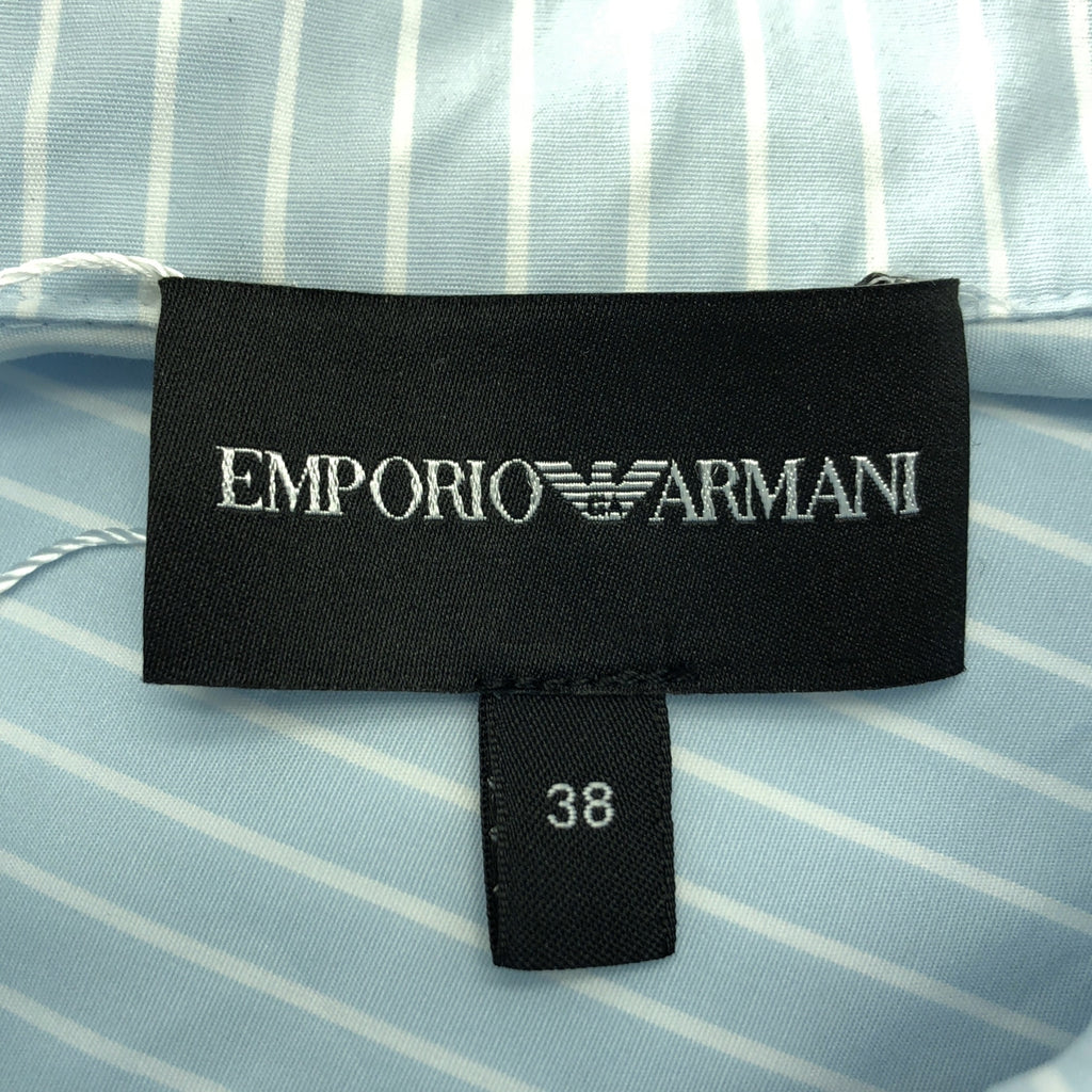 【미품】 EMPORIO ARMANI / 엠포리오 아르마니 | 코튼 스트라이프 크롭 셔츠 | 38 | 라이트 블루 / 화이트 | 여성