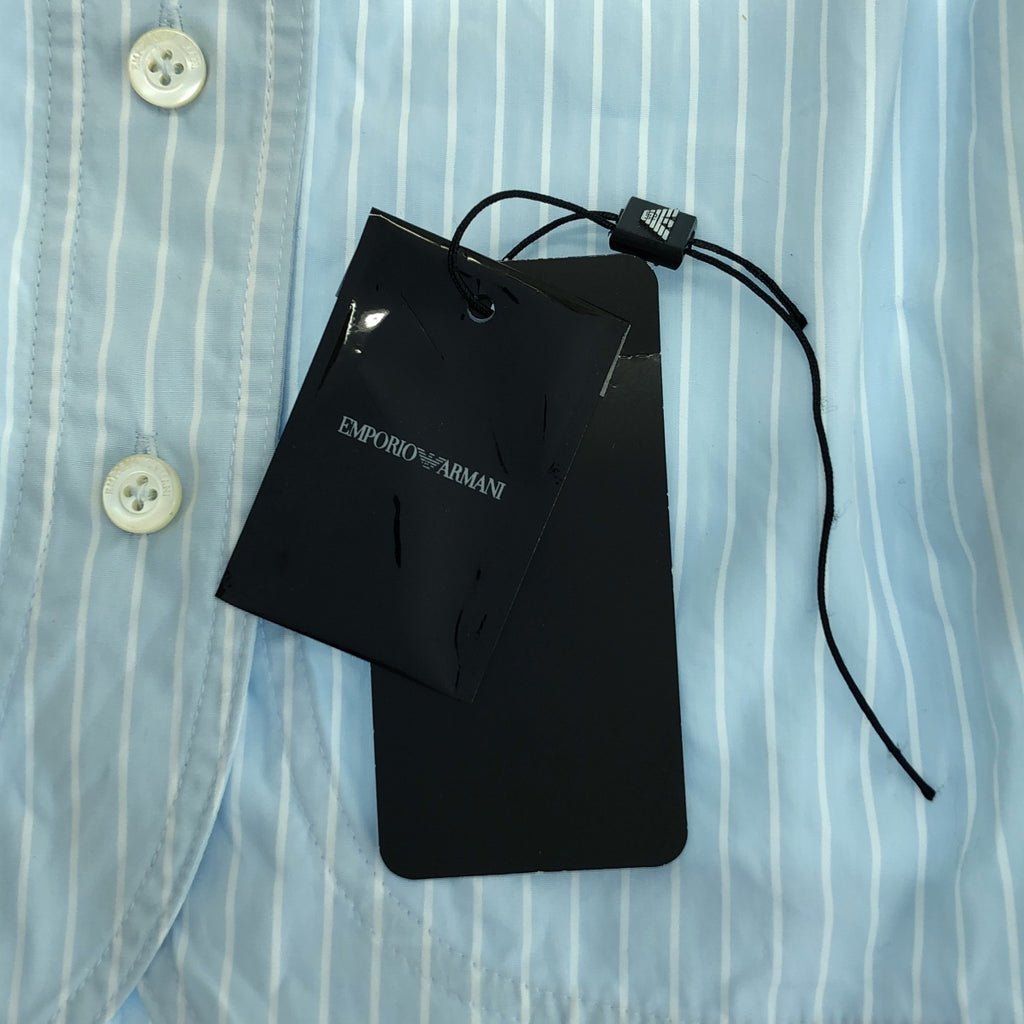 【미품】 EMPORIO ARMANI / 엠포리오 아르마니 | 코튼 스트라이프 크롭 셔츠 | 38 | 라이트 블루 / 화이트 | 여성