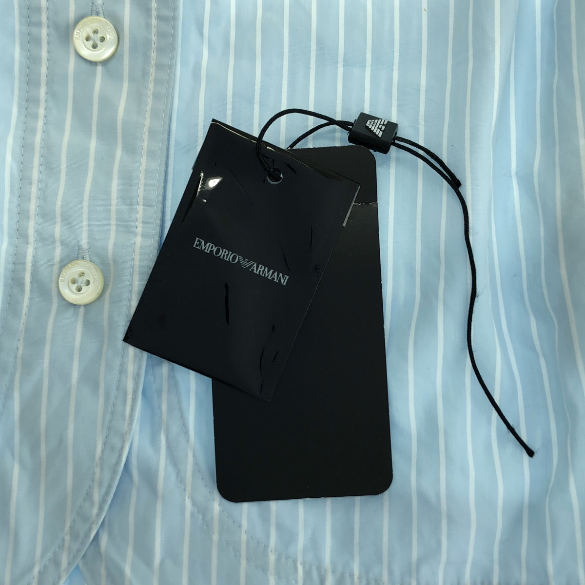 【미품】 EMPORIO ARMANI / 엠포리오 아르마니 | 코튼 스트라이프 크롭 셔츠 | 38 | 라이트 블루 / 화이트 | 여성