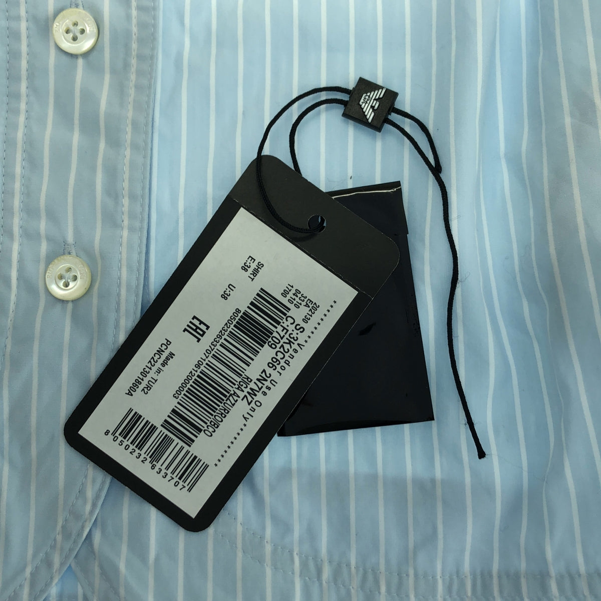 【미품】 EMPORIO ARMANI / 엠포리오 아르마니 | 코튼 스트라이프 크롭 셔츠 | 38 | 라이트 블루 / 화이트 | 여성