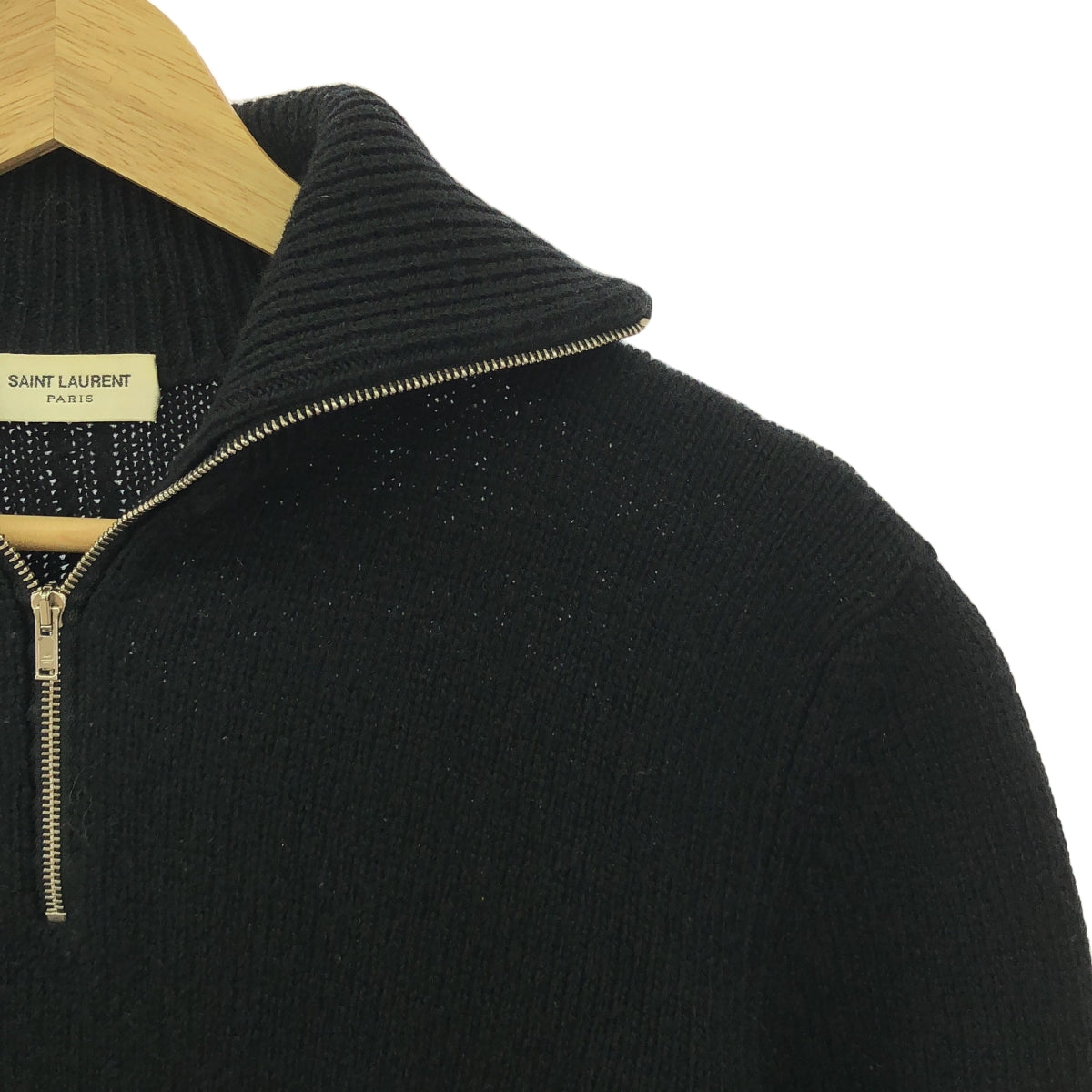 聖羅蘭巴黎 | 2015秋冬 |艾迪的半拉鍊羊毛針織衫 | S |黑色 |男士
