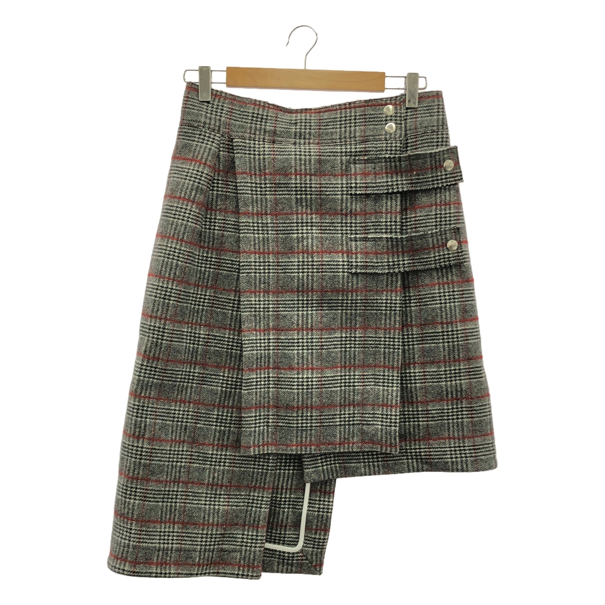 Plan C / 플랜시 | 울 체크 비대칭 스커트 | 42 | 그레이 / 레드 | 여성