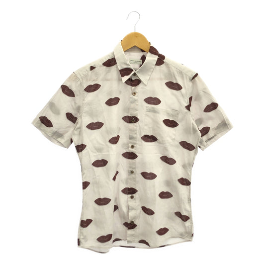 DRIES VAN NOTEN | Cotton lip print regular collar shirt | 44 | Light pink/Bordeaux | Men's