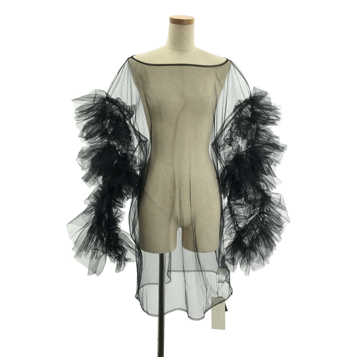 【美品】  MARGE / マージ | Tulle decorative sleeve p/o / フリル 装飾 ボリューム スリーブ チュール ブラウス | F | ブラック | レディース