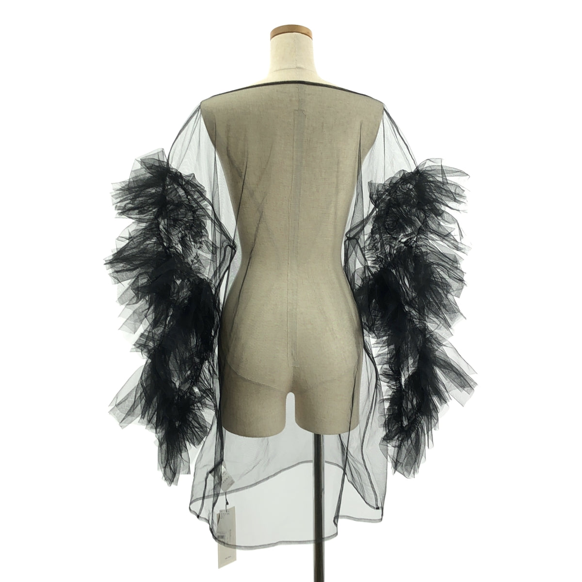 【美品】  MARGE / マージ | Tulle decorative sleeve p/o / フリル 装飾 ボリューム スリーブ チュール ブラウス | F | ブラック | レディース