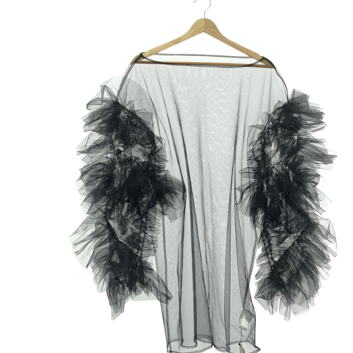 【美品】  MARGE / マージ | Tulle decorative sleeve p/o / フリル 装飾 ボリューム スリーブ チュール ブラウス | F | ブラック | レディース