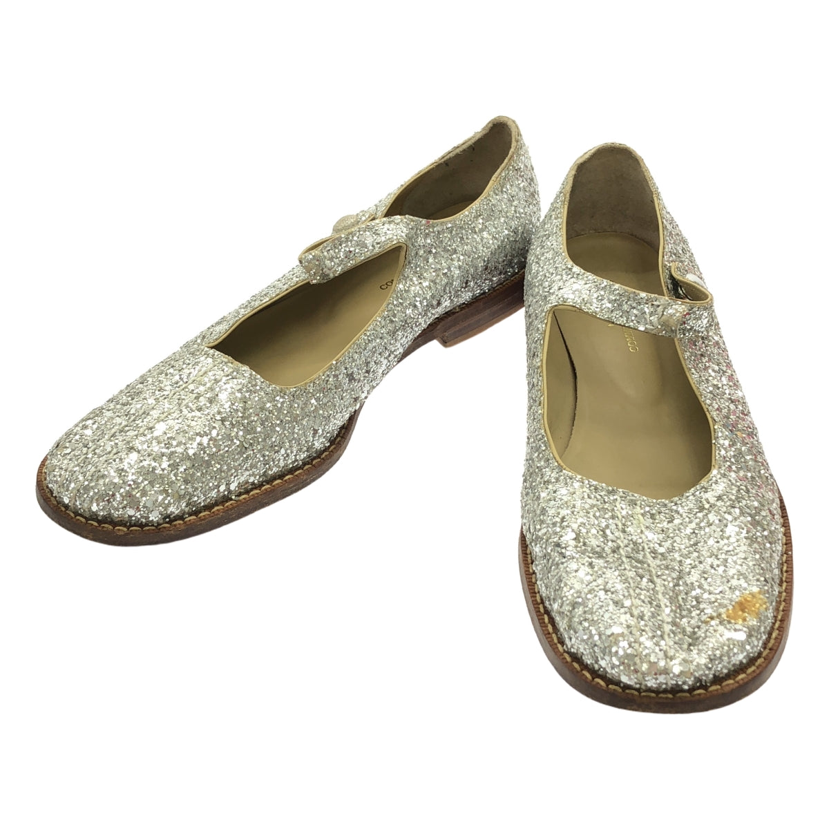 tricot COMME des GARCONS / トリココムデギャルソン | レザー グリッター ストラップ フラットシューズ | 23 1/2 | シルバー | レディース