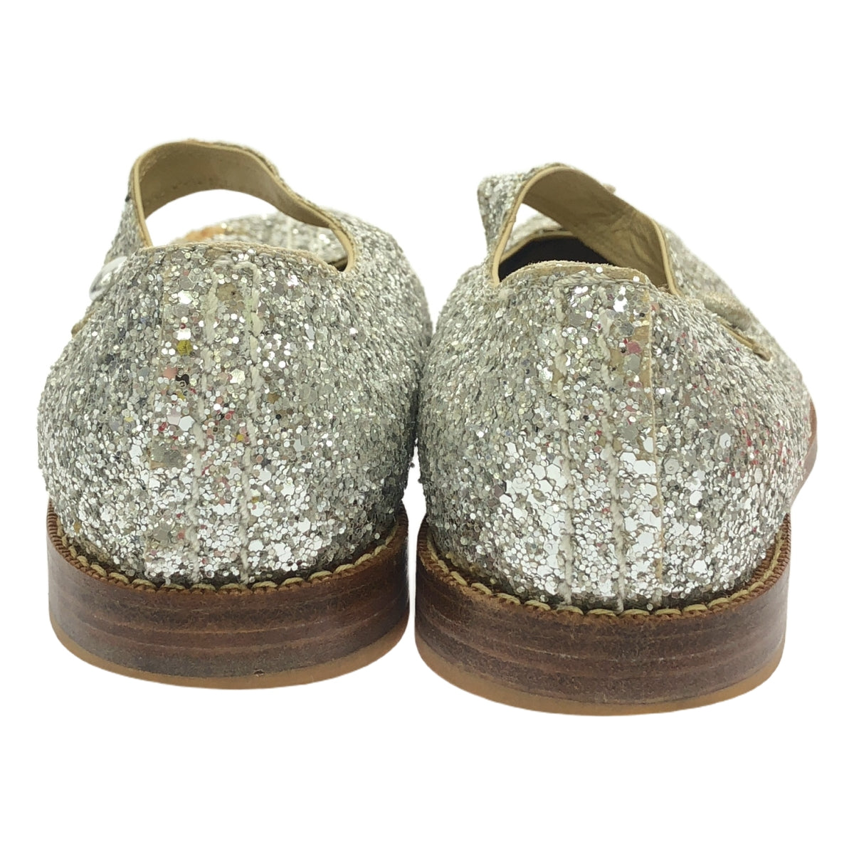 tricot COMME des GARCONS / トリココムデギャルソン | レザー グリッター ストラップ フラットシューズ | 23 1/2 | シルバー | レディース