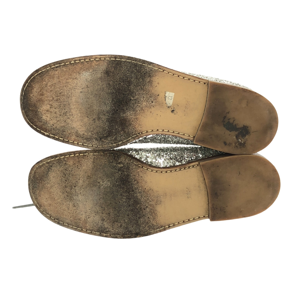 tricot COMME des GARCONS / トリココムデギャルソン | レザー グリッター ストラップ フラットシューズ | 23 1/2 | シルバー | レディース