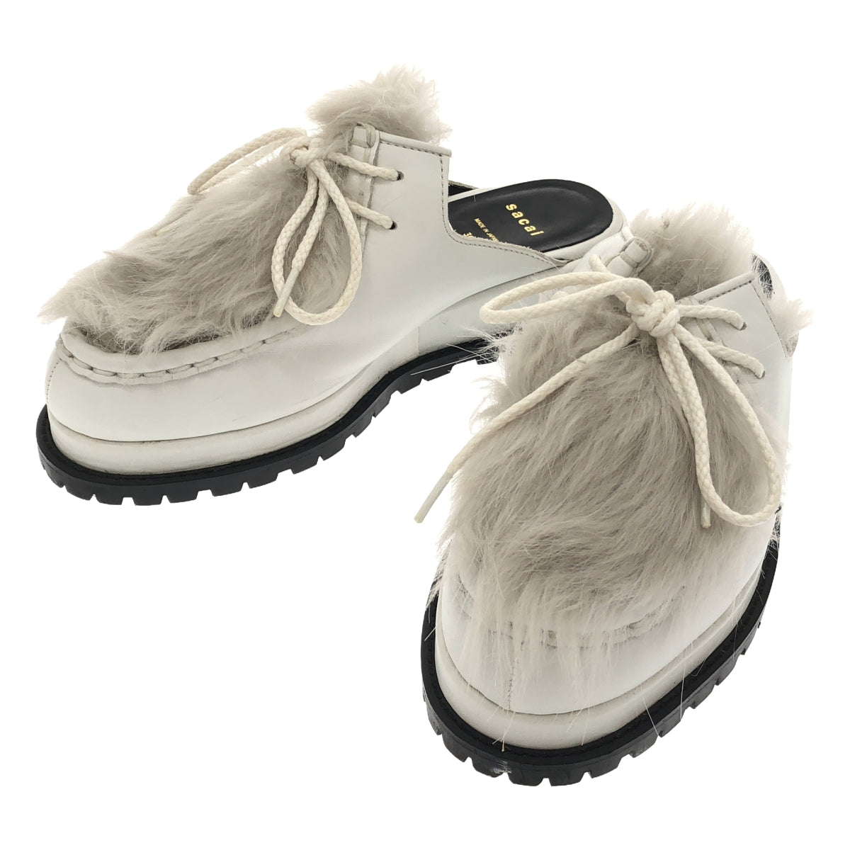 sacai / Sacai | Fur-trimmed leather lace-up sandals / Vibram sole | 36 |