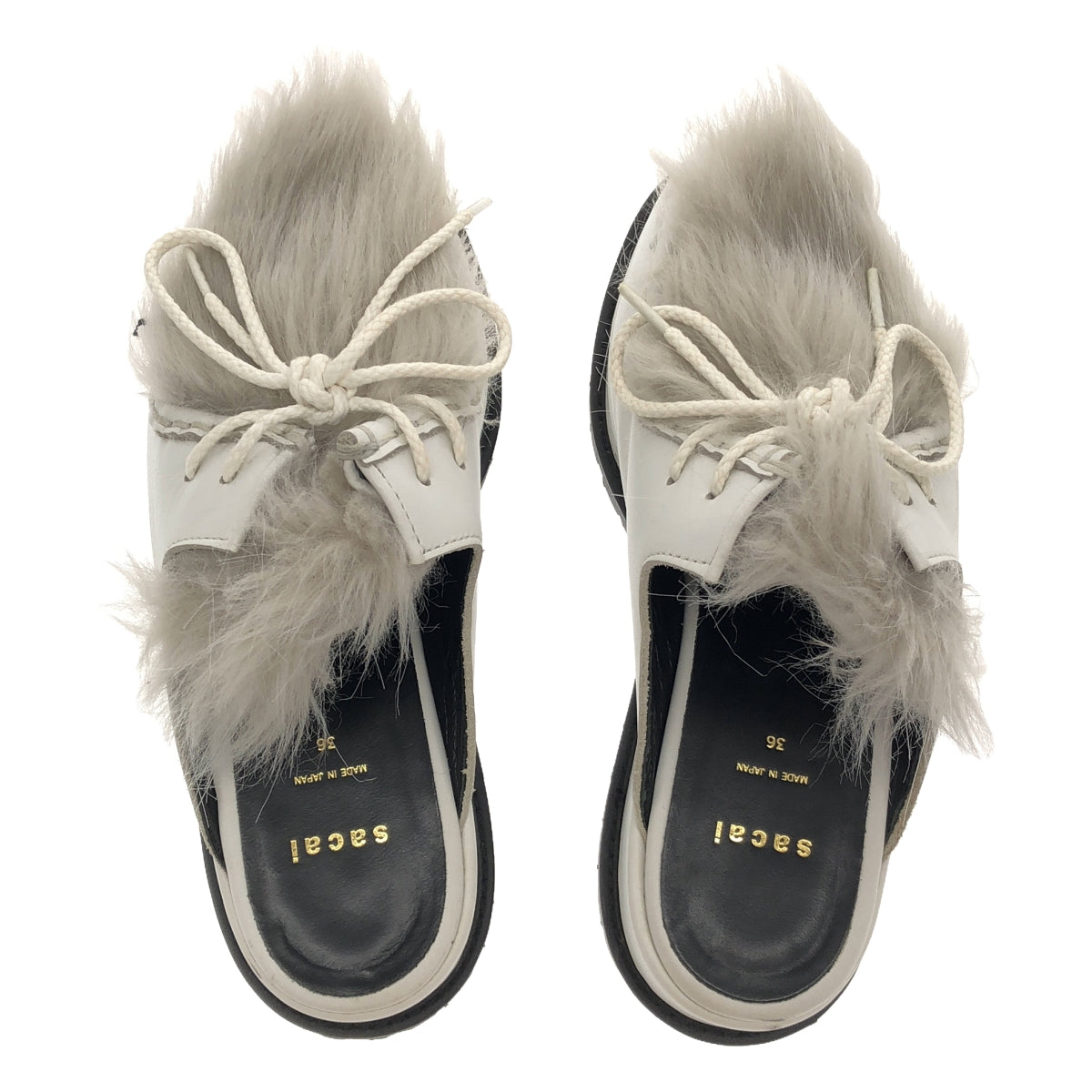 sacai / Sacai | Fur-trimmed leather lace-up sandals / Vibram sole | 36 |