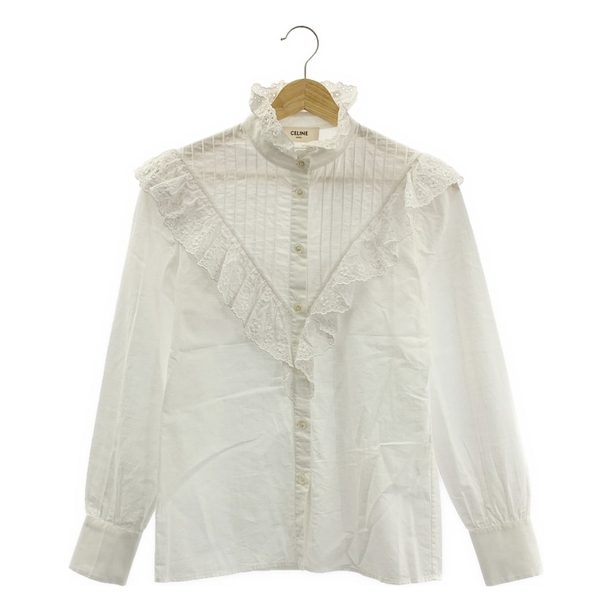 CELINE / 셀린느 | 레이스 자수 핀탁 프릴 블라우스 | 34 | 여성
