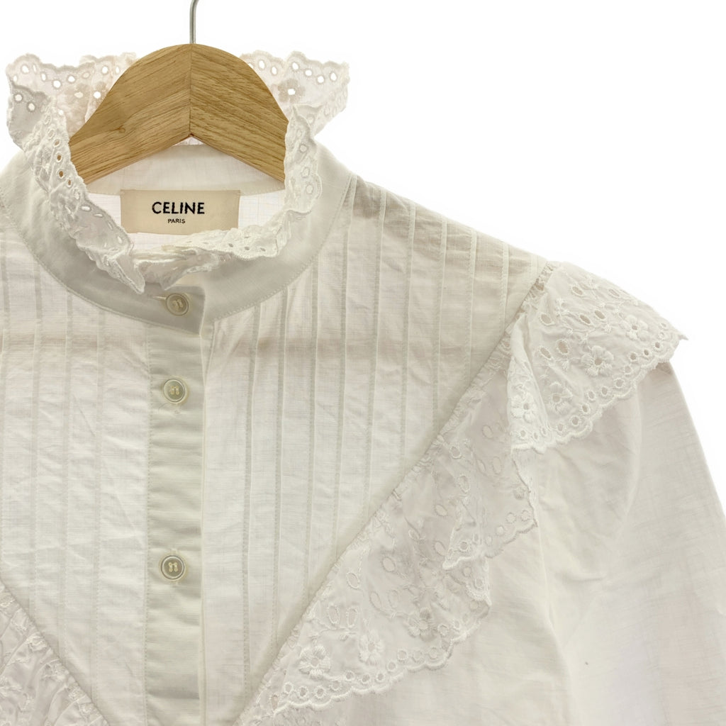 CELINE / 셀린느 | 레이스 자수 핀탁 프릴 블라우스 | 34 | 여성