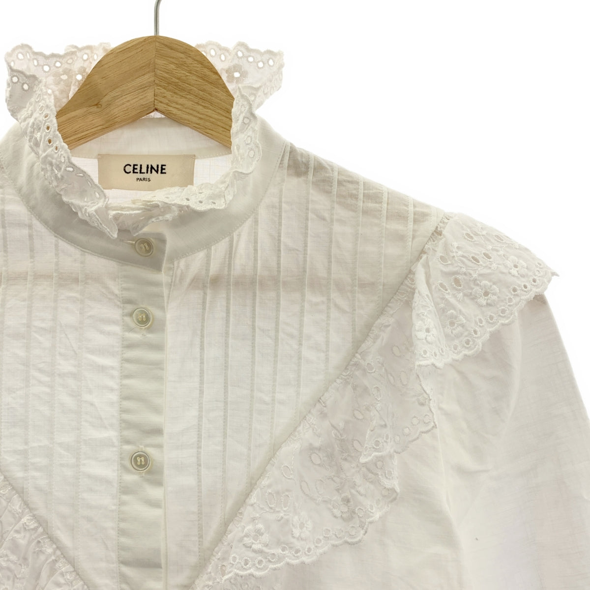 CELINE / 셀린느 | 레이스 자수 핀탁 프릴 블라우스 | 34 | 여성