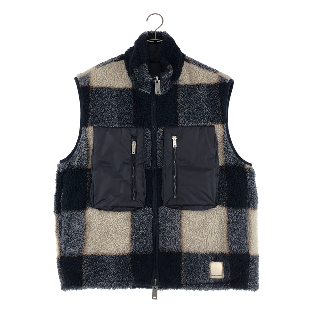 EMPORIO ARMANI / エンポリオアルマーニ | リバーシブル 異素材 切替 ボア ロゴジップ ベスト | 48 | メンズ