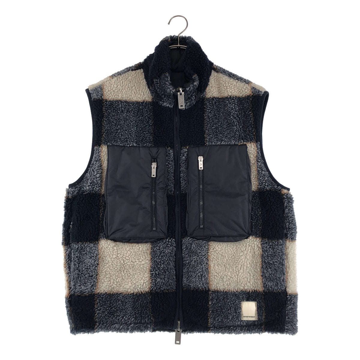 EMPORIO ARMANI / エンポリオアルマーニ | リバーシブル 異素材 切替 ボア ロゴジップ ベスト | 48 | メンズ