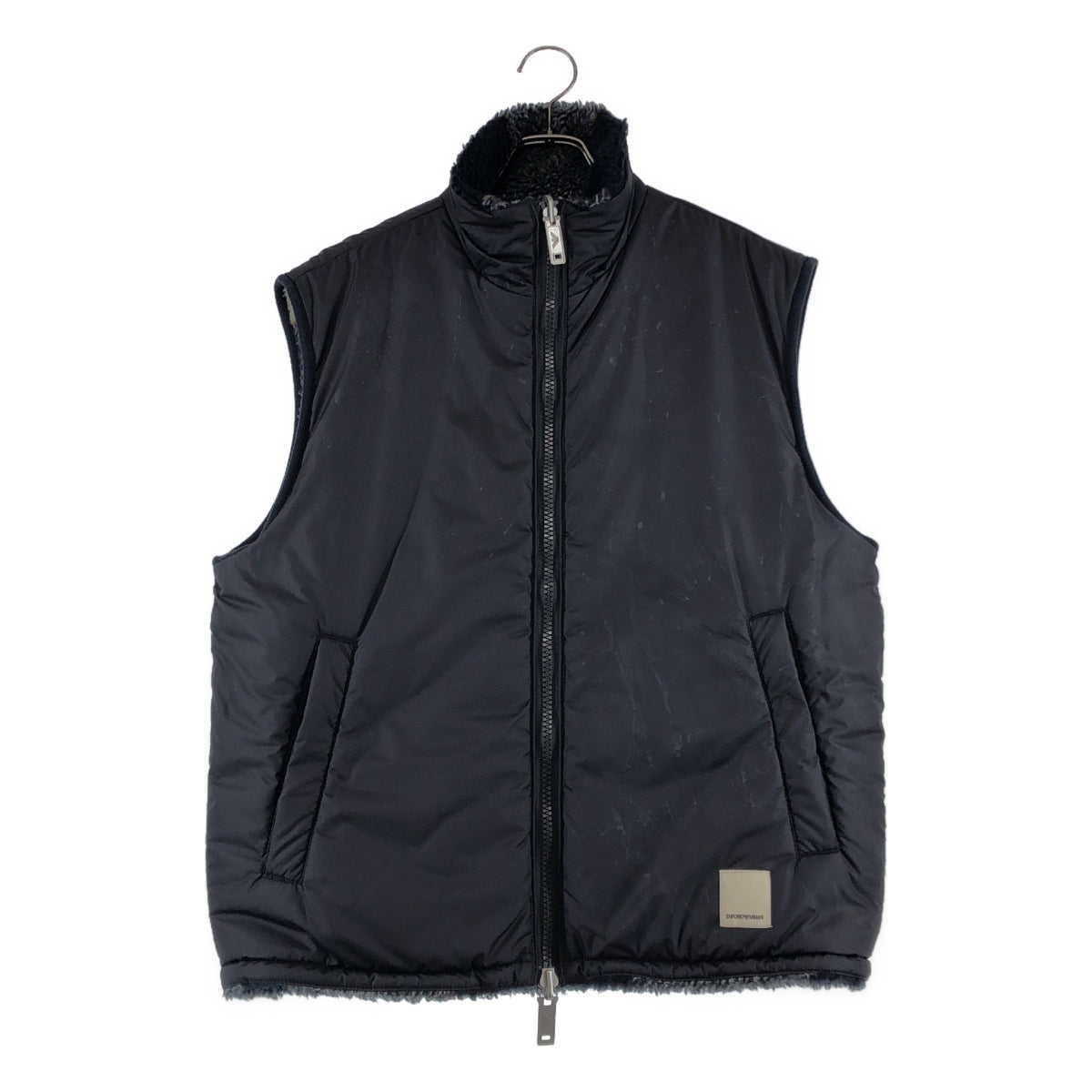 EMPORIO ARMANI / エンポリオアルマーニ | リバーシブル 異素材 切替 ボア ロゴジップ ベスト | 48 | メンズ