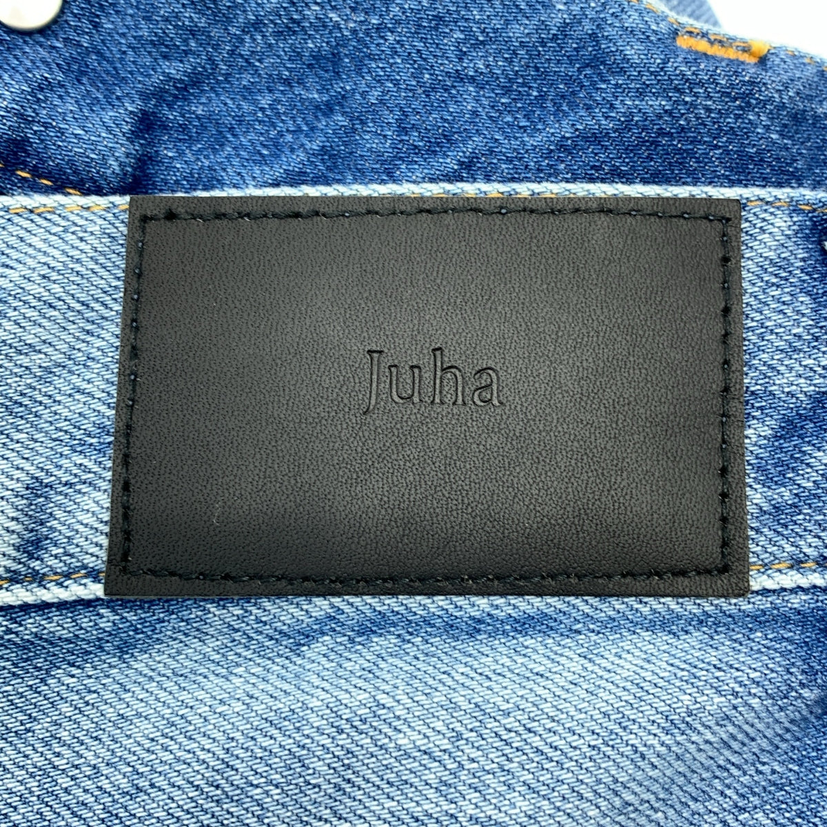 JUHA / ユハ | AP STUDIO 別注 スーパーハイウエスト レザーロゴパッチ デニム ワイドパンツ | インディゴ | レディース