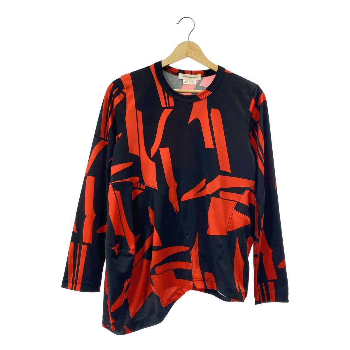 【美品】  COMME des GARCONS / コムデギャルソン | 2022AW | ポリエステル 総柄 変形 立体 アシンメトリー カットソー | S | レッド/ブラック | レディース