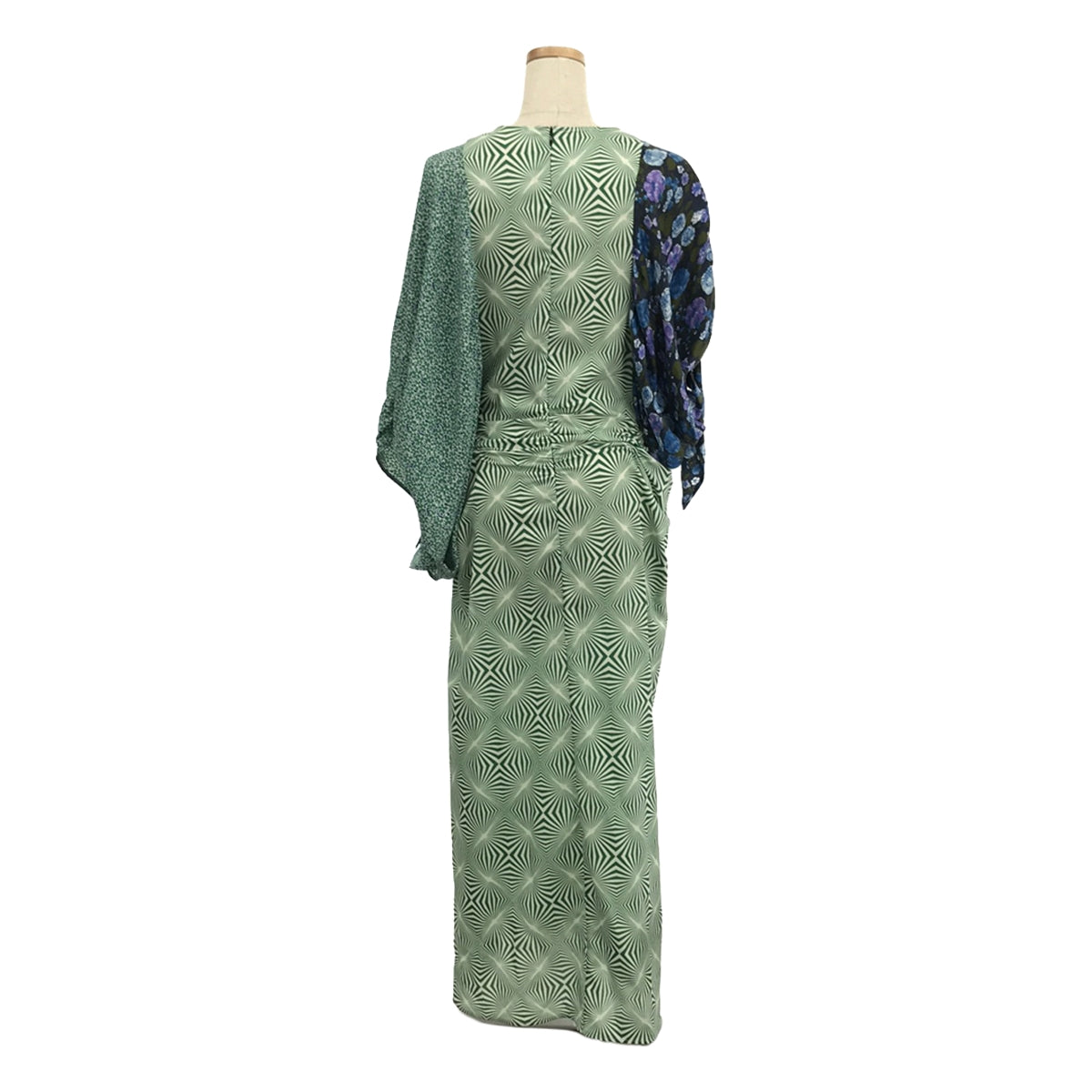 【美品】  RENATA BRENHA / レナータブレナ | ギャザー アシンメトリーロングワンピース | S | グリーン/ブルー/ホワイト | レディース