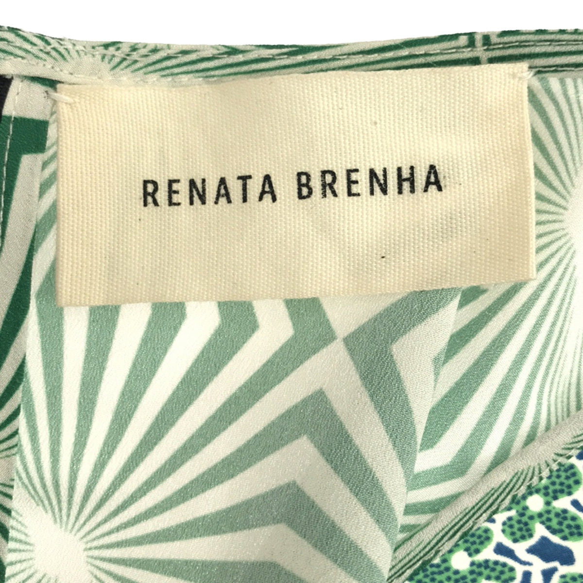 【美品】  RENATA BRENHA / レナータブレナ | ギャザー アシンメトリーロングワンピース | S | グリーン/ブルー/ホワイト | レディース