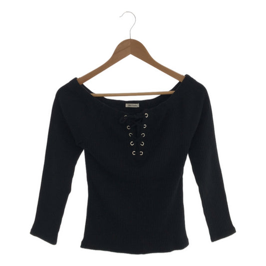 Whim Gazette | Cotton Rib Lace-up Off-the-shoulder Long Sleeve Cut-and-Sew | F | Black | Women's