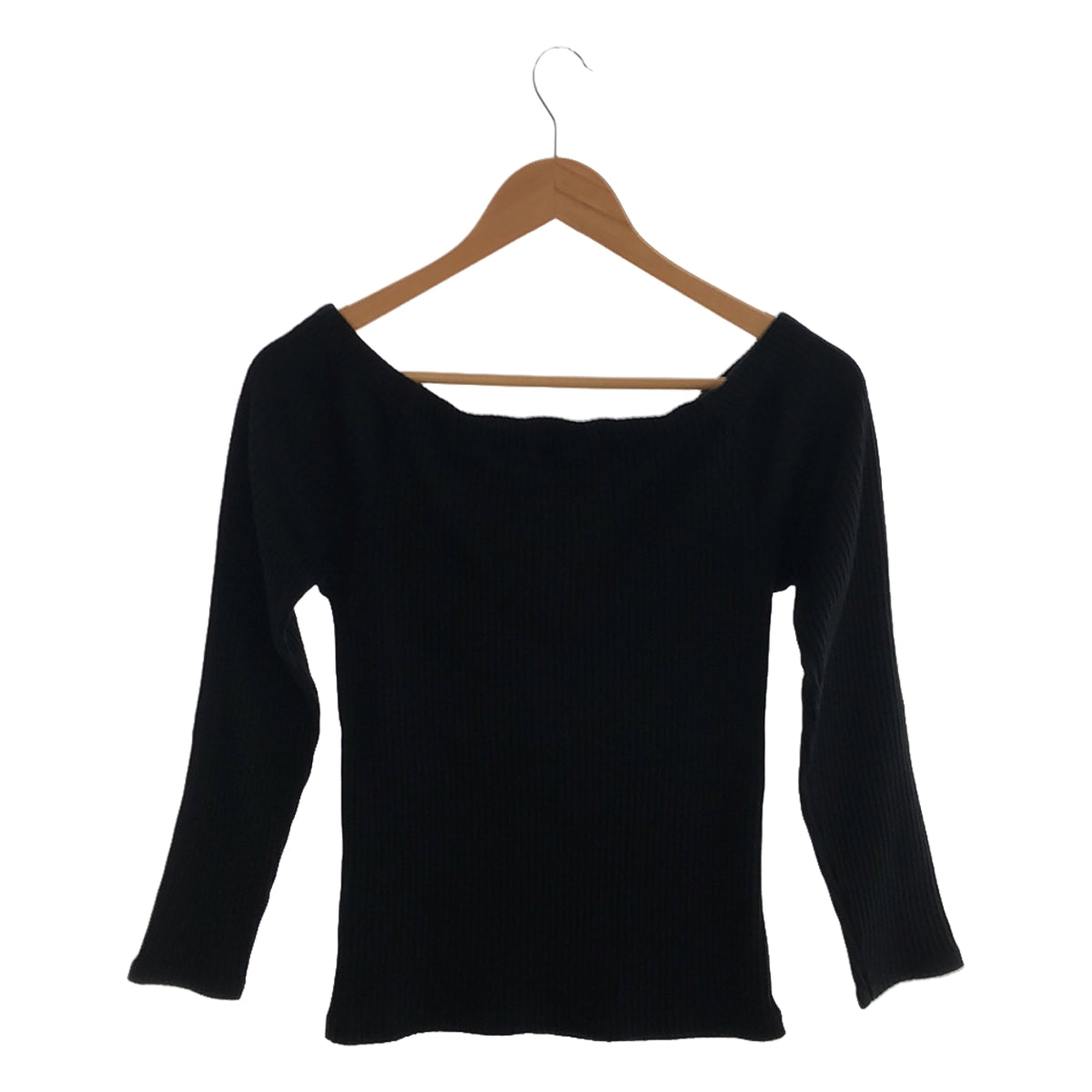 Whim Gazette | Cotton Rib Lace-up Off-the-shoulder Long Sleeve Cut-and-Sew | F | Black | Women's