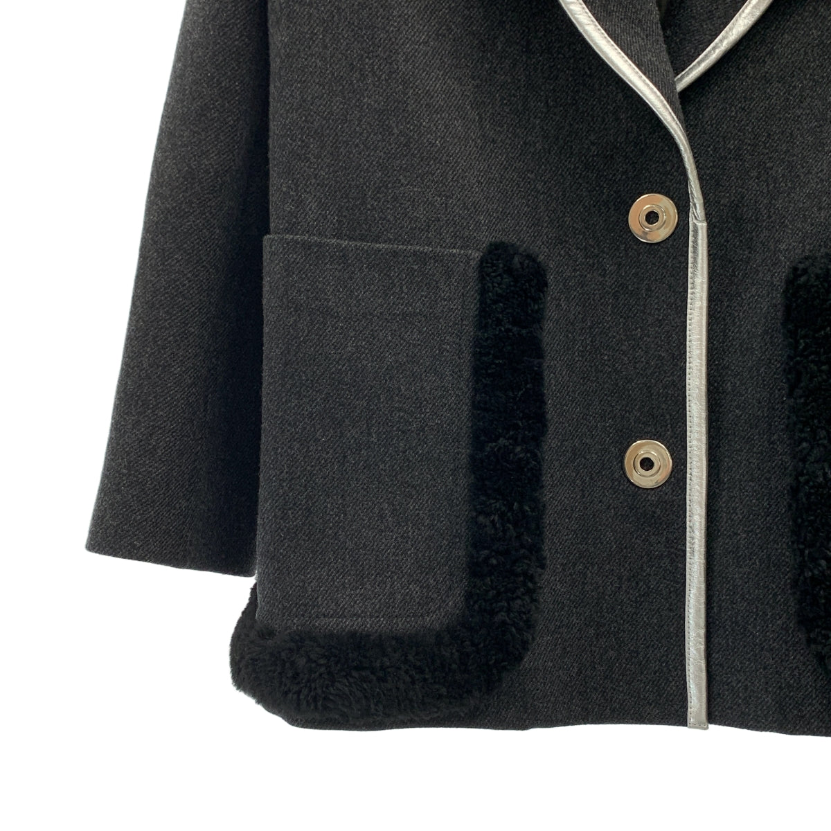 PRADA / プラダ | 2014AW | ウール パイピング レザー切替 ボア テーラードジャケット | 38 |