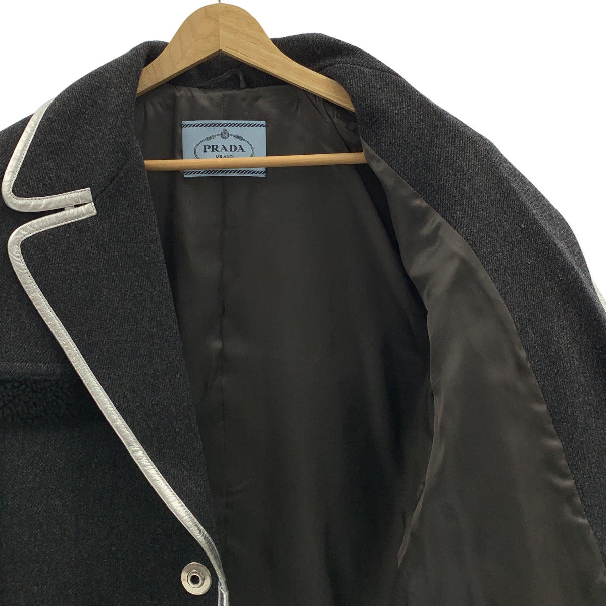 PRADA / プラダ | 2014AW | ウール パイピング レザー切替 ボア テーラードジャケット | 38 |