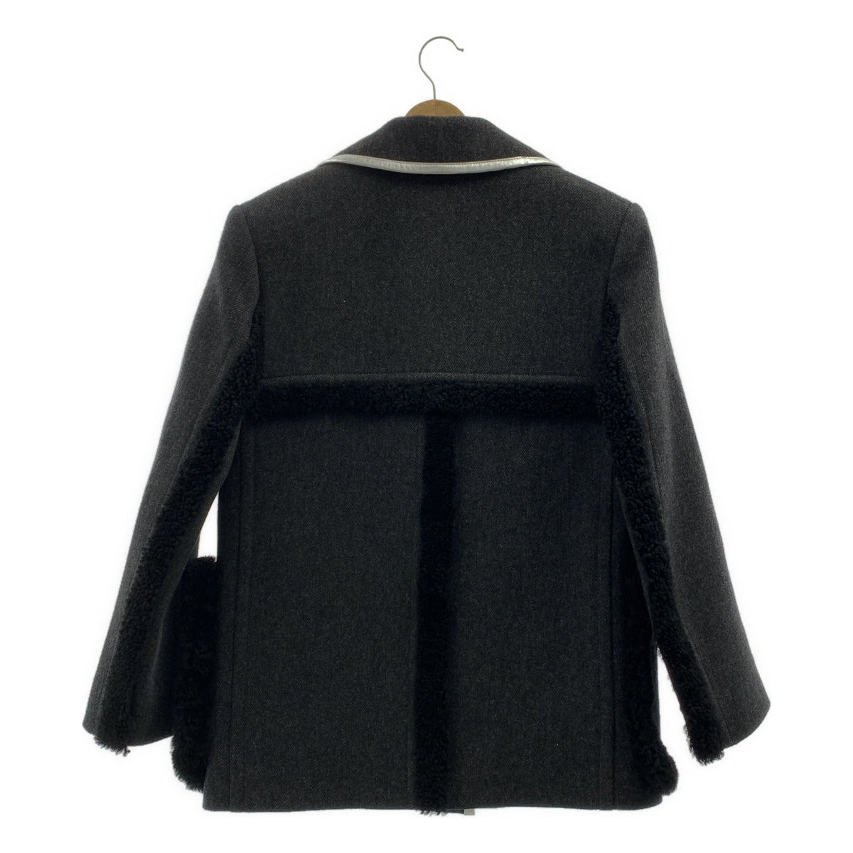 PRADA / プラダ | 2014AW | ウール パイピング レザー切替 ボア テーラードジャケット | 38 |