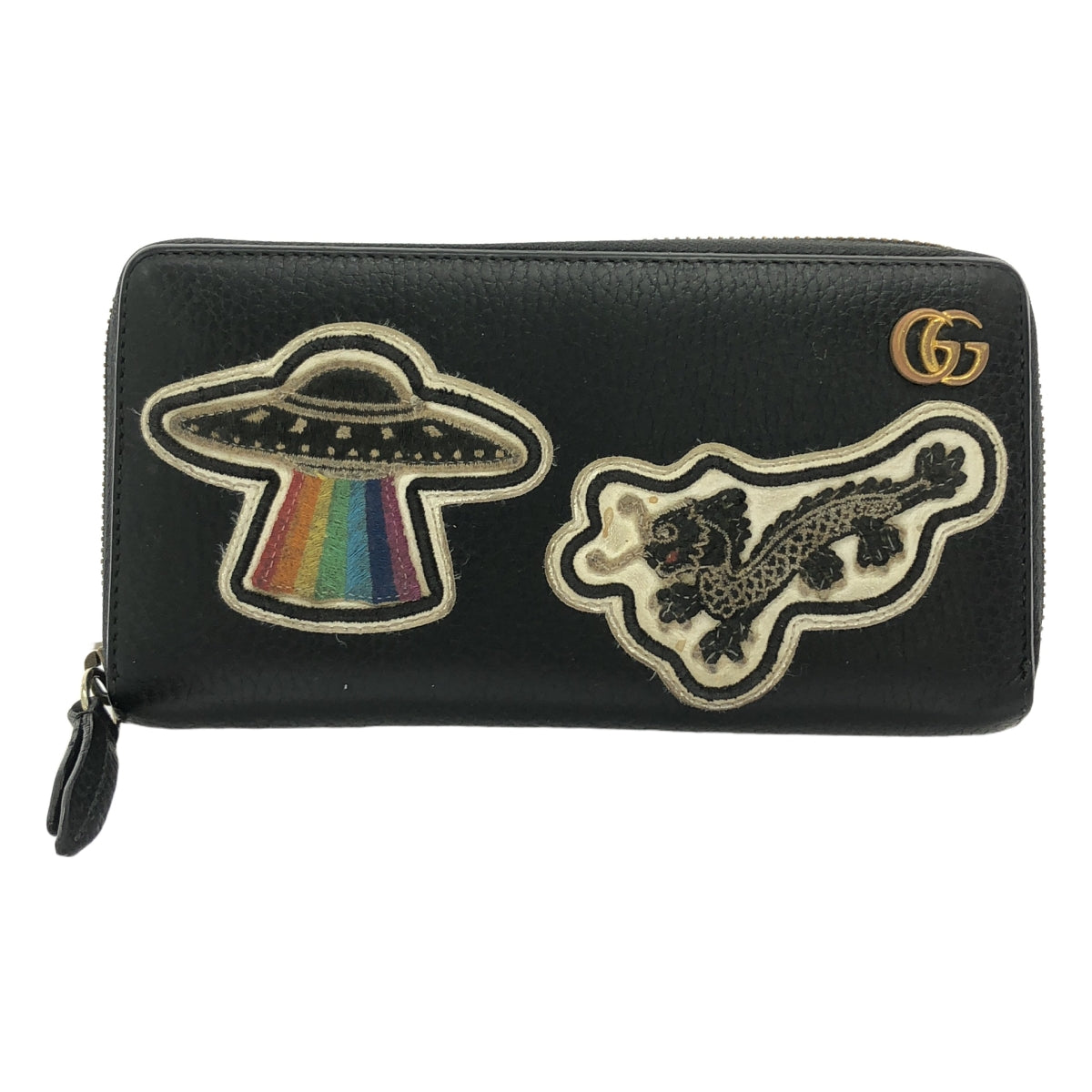 GUCCI / グッチ | UFO & ドラゴン / レザー ラウンドファスナー ロングウォレット | ブラック | メンズ