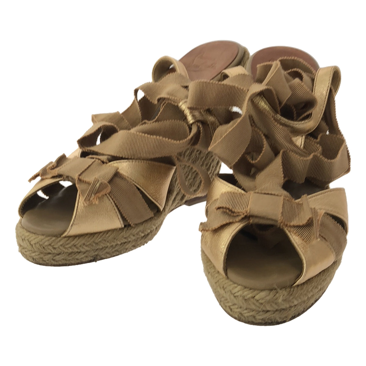 Christian Louboutin | Ribbon Strap Espadrille Wedge Sandals | Size 35 | Beige | Women's