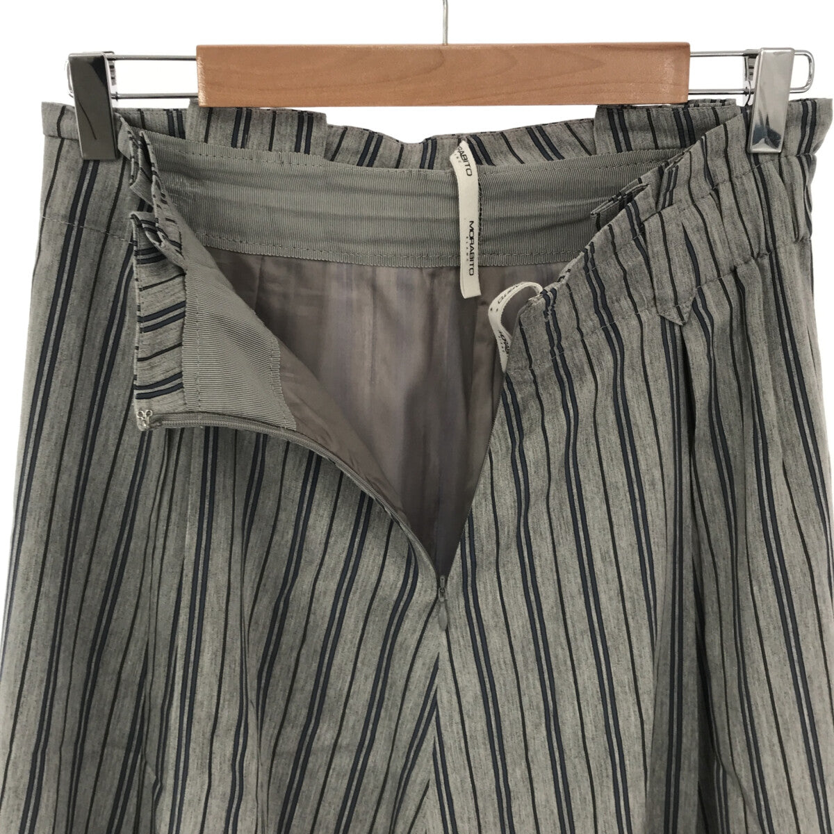 [Good Condition] MORABITO | Rayon Striped Flared Skirt | Size 38 | Grey | Women's